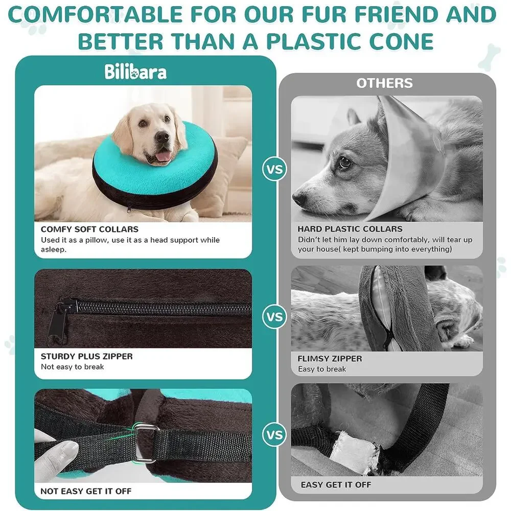 Dog/Cat Cone Alternative After Surgery, Inflatable Recovery Collar Large Teal